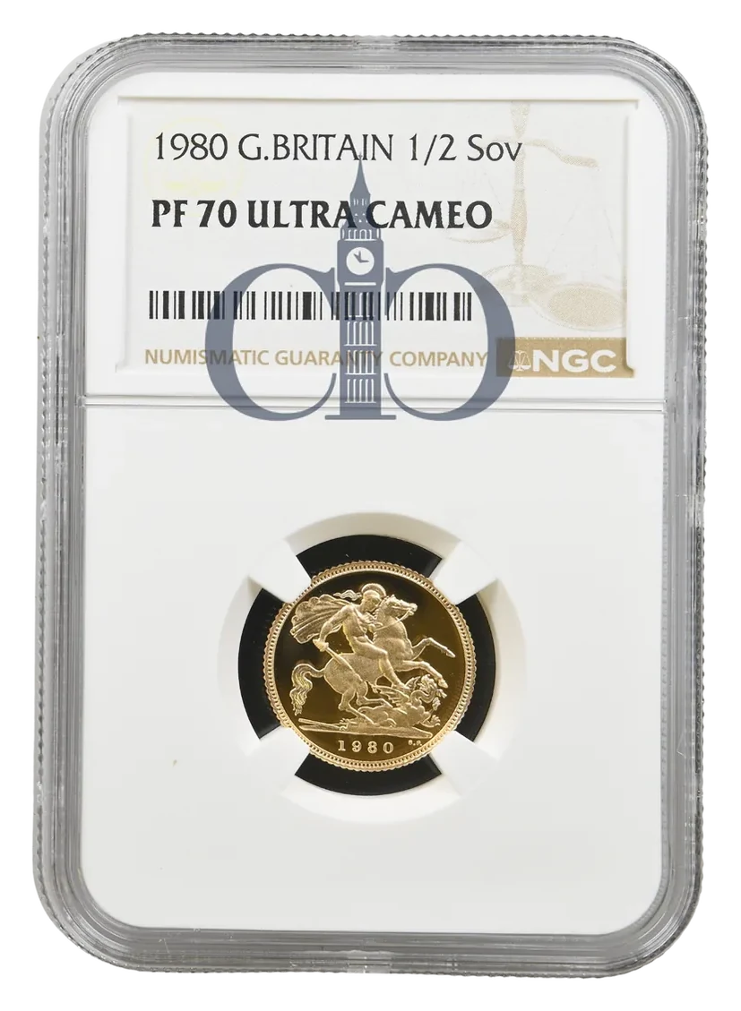 1980 Half Sovereign Proof reverse by Benedetto Pistrucci