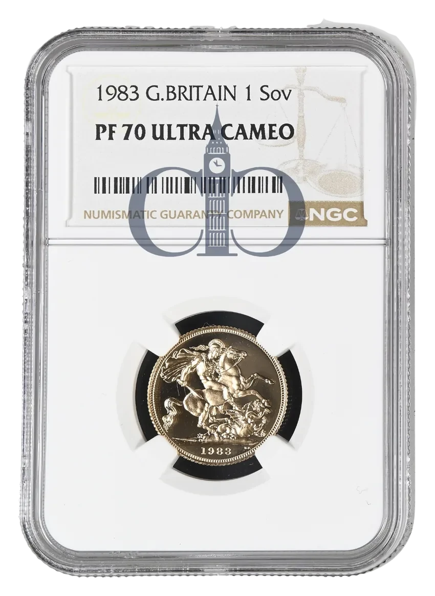 1983 Full Sovereign Proof reverse by Benedetto Pistrucci